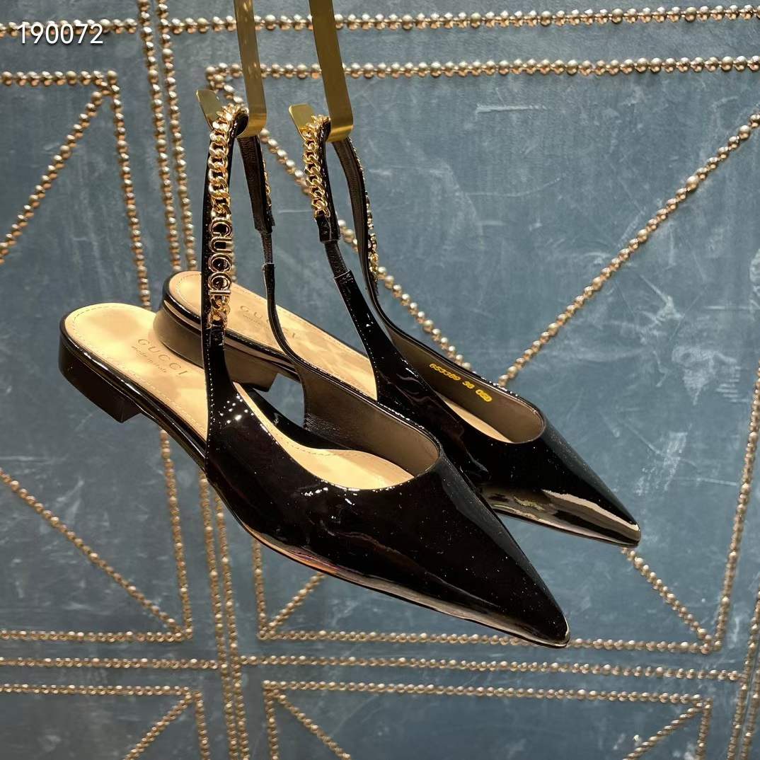 Gucci Women GG Gucci Signoria Ballet Flat Black Patent Leather Pointed Toe
