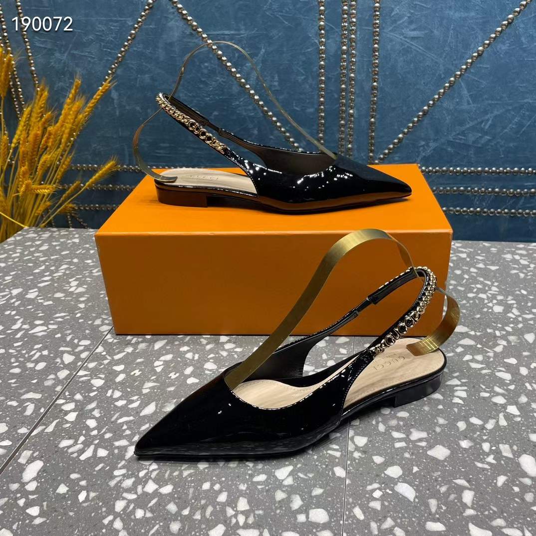 Gucci Women GG Gucci Signoria Ballet Flat Black Patent Leather Pointed Toe