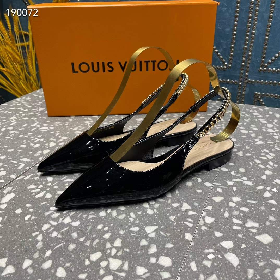 Gucci Women GG Gucci Signoria Ballet Flat Black Patent Leather Pointed Toe