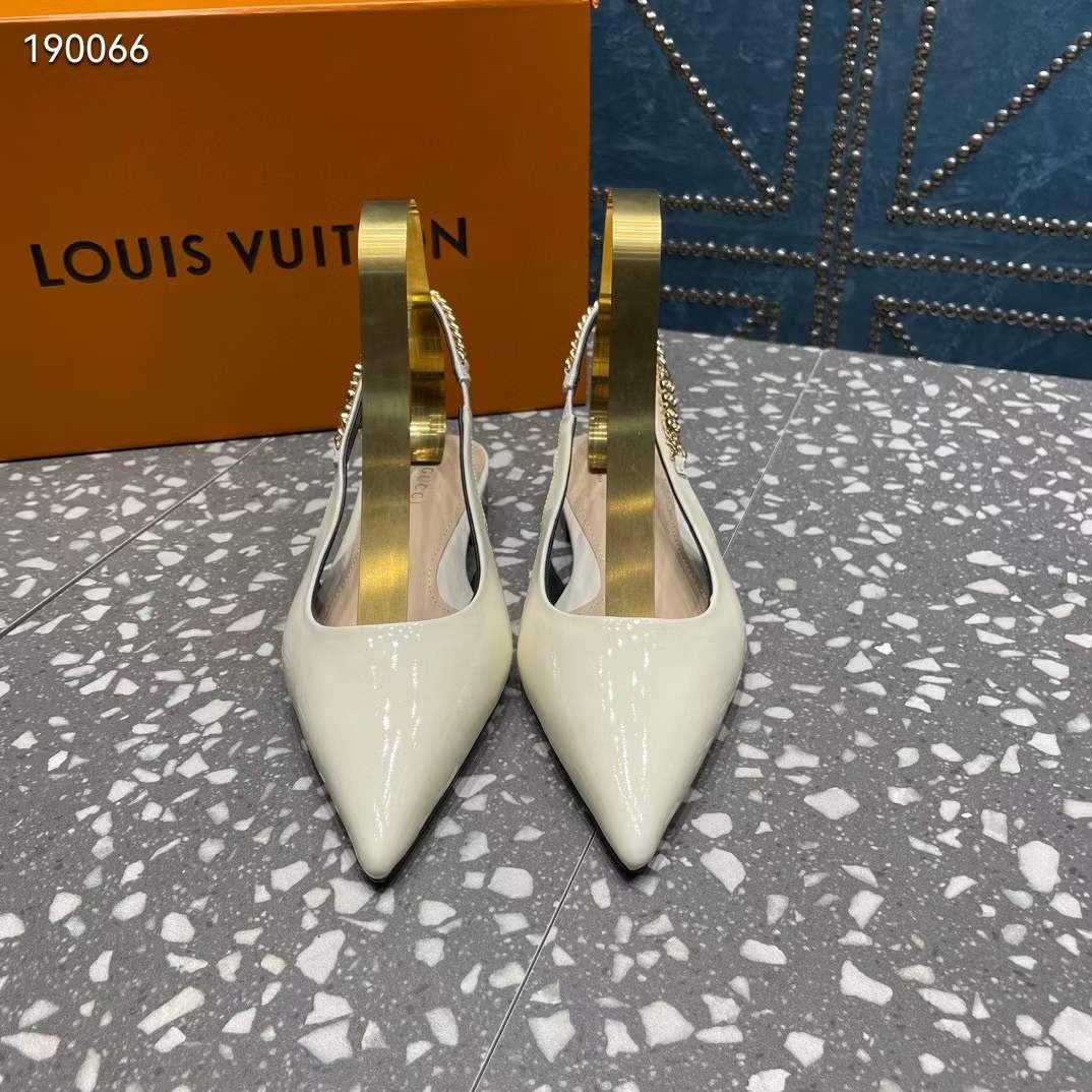 Gucci Women GG Gucci Signoria Ballet Flat White Patent Leather Pointed Toe