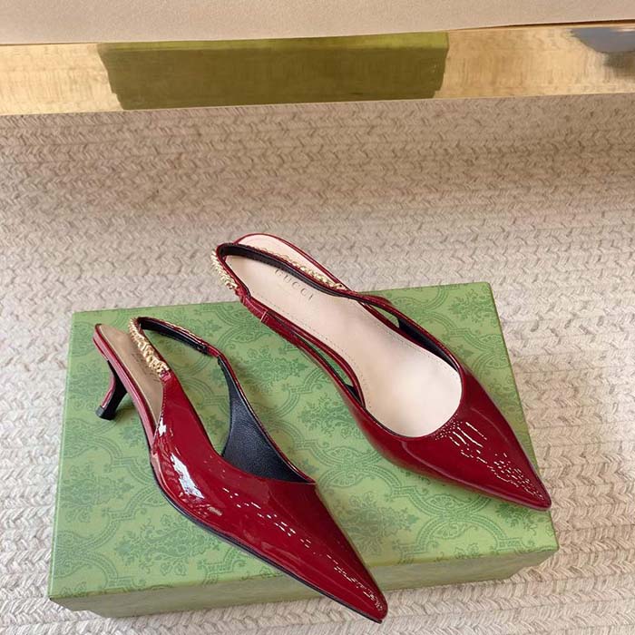 Gucci Women GG Gucci Signoria Slingback Pump Red Patent Leather Low Heel
