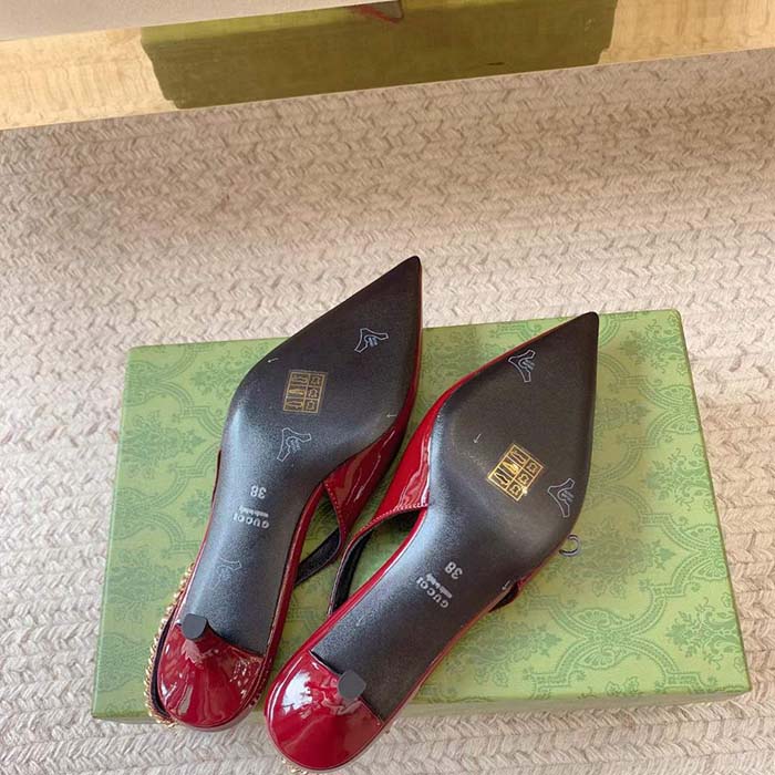 Gucci Women GG Gucci Signoria Slingback Pump Red Patent Leather Low Heel