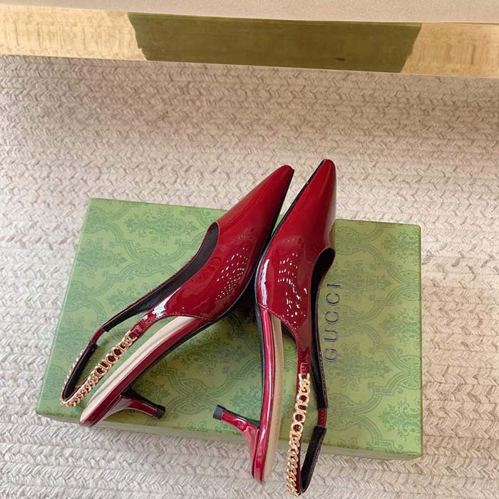 Gucci Women GG Gucci Signoria Slingback Pump Red Patent Leather Low Heel