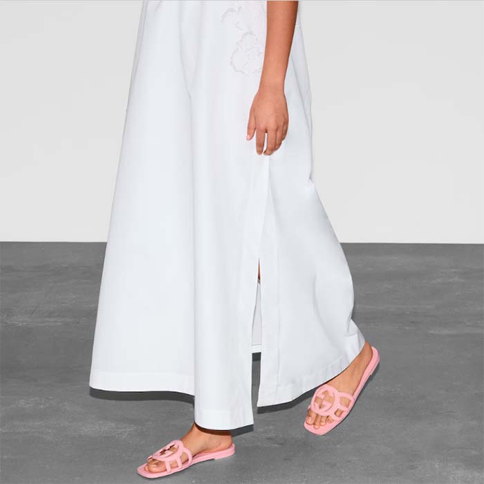 Gucci Women GG Interlocking G Slide Sandal Pink Rubber Flat