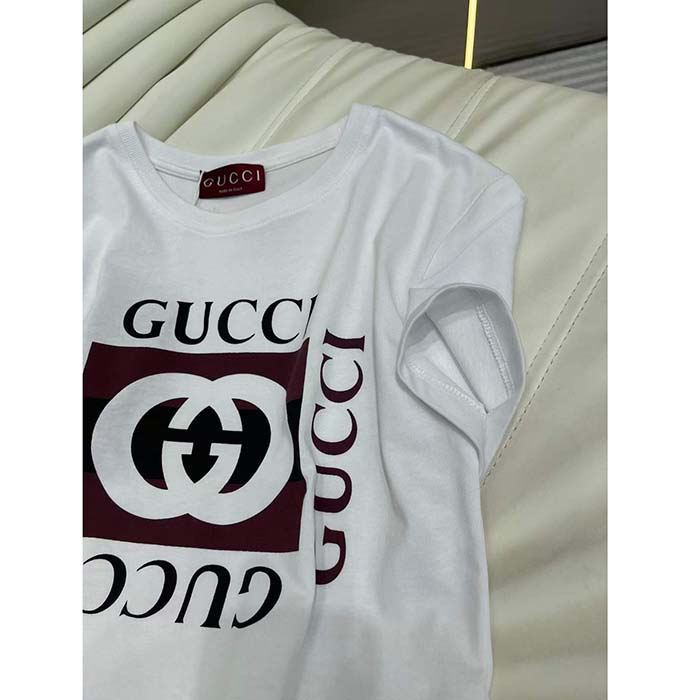 Gucci Men GG Jersey T-Shirt Print White Lightweight Cotton Crewneck Short Sleeves