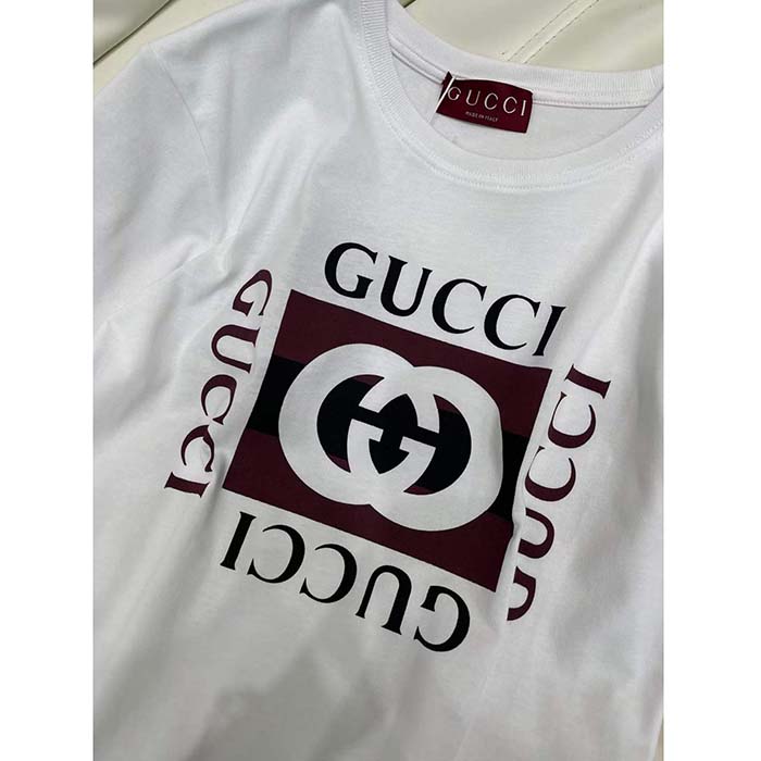 Gucci Men GG Jersey T-Shirt Print White Lightweight Cotton Crewneck Short Sleeves