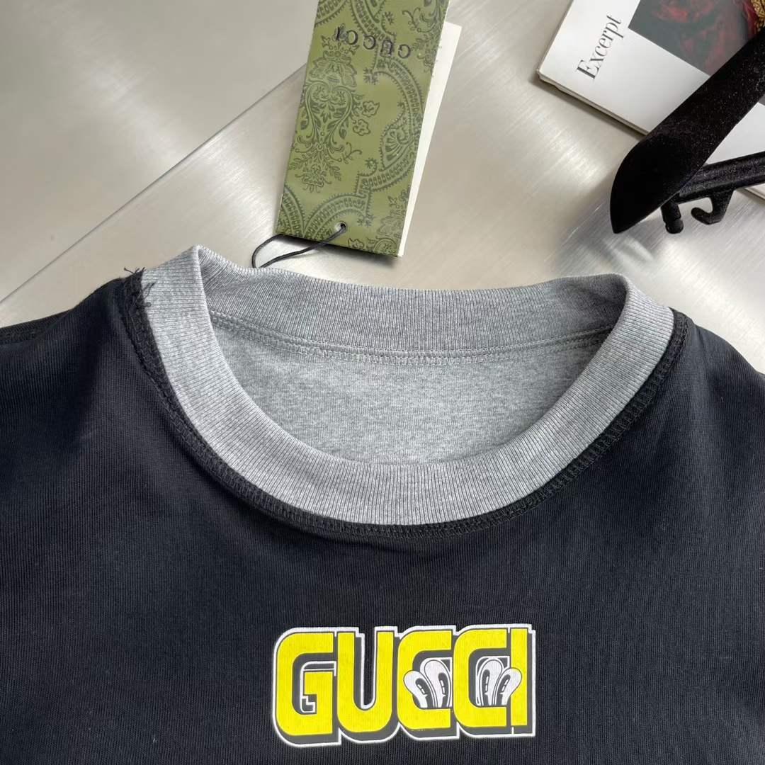 Gucci Women GG Reversible Cotton Jersey T-Shirt Grey Crewneck Short Sleeves