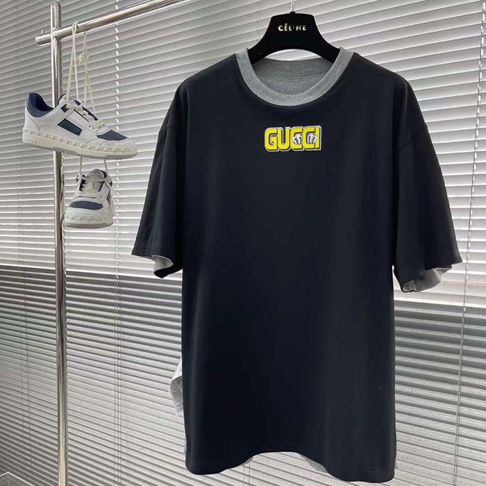 Gucci Women GG Reversible Cotton Jersey T-Shirt Grey Crewneck Short Sleeves