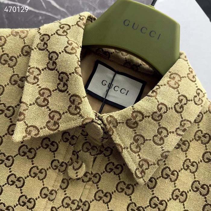 Gucci Women Original GG Canvas Jumpsuit Point Neck Short Sleeves Straight Fit