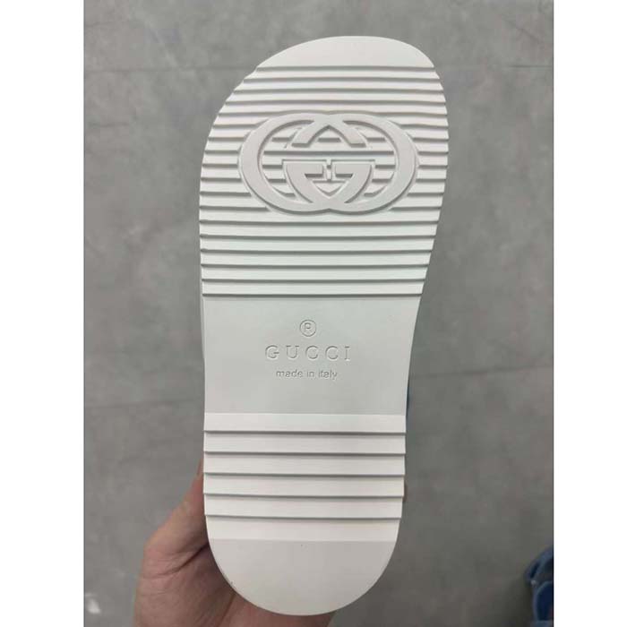 Gucci Women’s Sandal Double G Blue GG Denim Rubber Flat