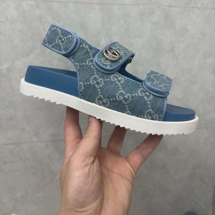 Gucci Women’s Sandal Double G Blue GG Denim Rubber Flat