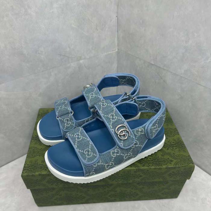 Gucci Women’s Sandal Double G Blue GG Denim Rubber Flat