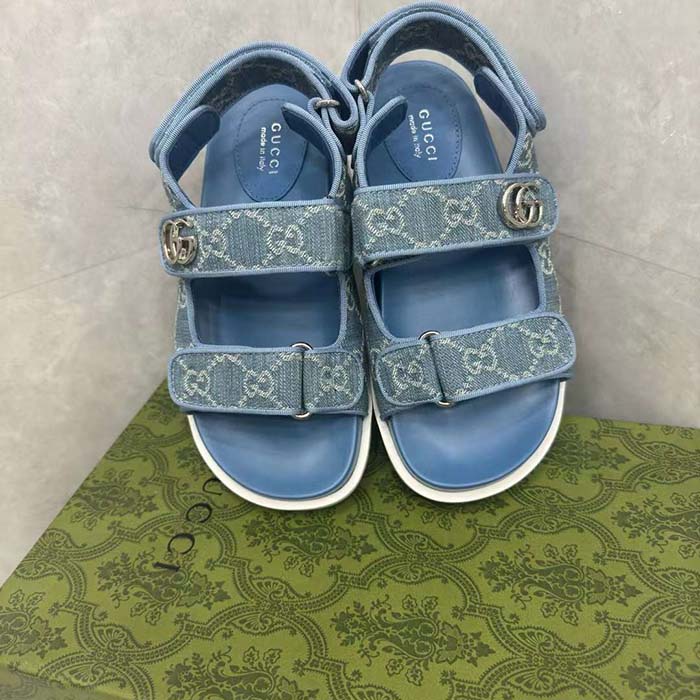 Gucci Women’s Sandal Double G Blue GG Denim Rubber Flat