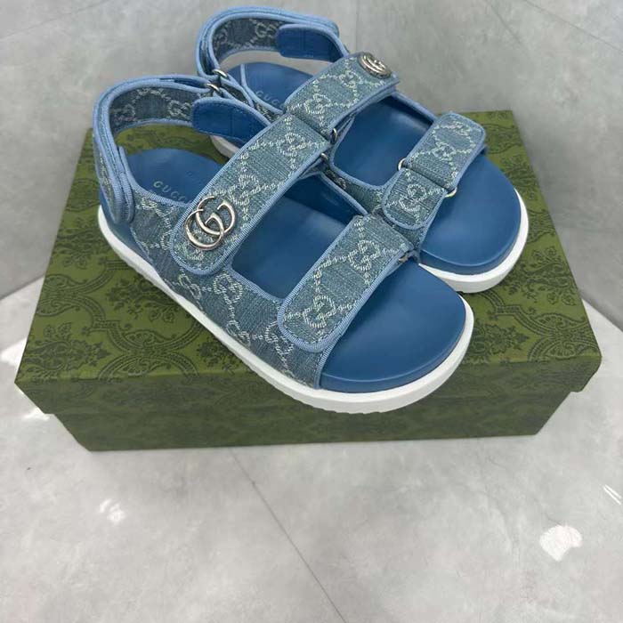 Gucci Women’s Sandal Double G Blue GG Denim Rubber Flat