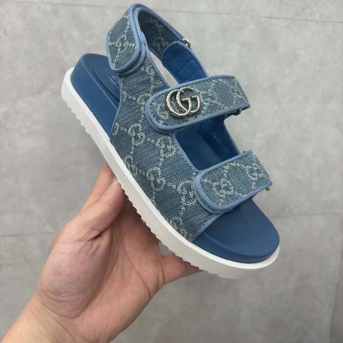 Gucci Women’s Sandal Double G Blue GG Denim Rubber Flat