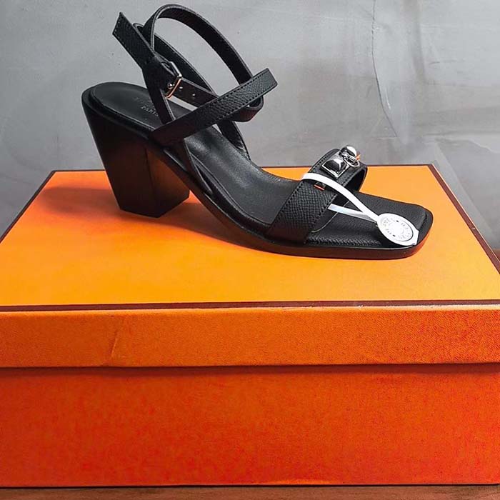 Hermes Women Ivresse 65 Sandal Black Leather 6.6 CM Heel