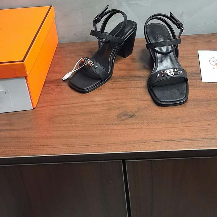 Hermes Women Ivresse 65 Sandal Black Leather 6.6 CM Heel
