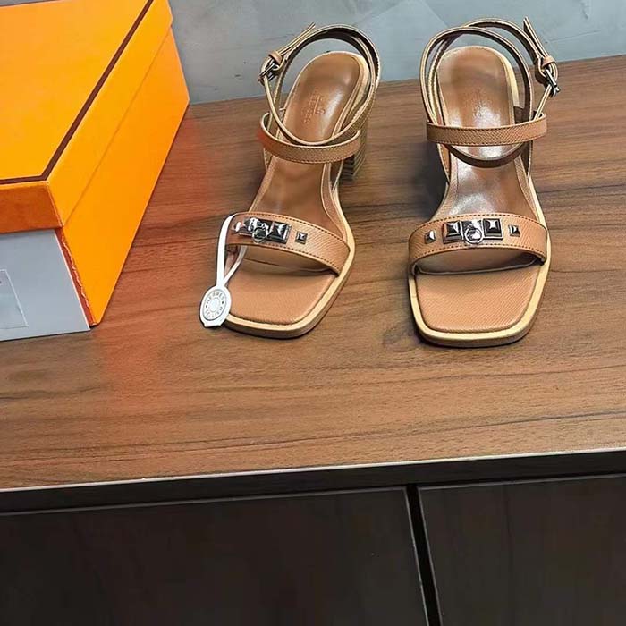 Hermes Women Ivresse 65 Sandal Brown Leather 6.6 CM Heel