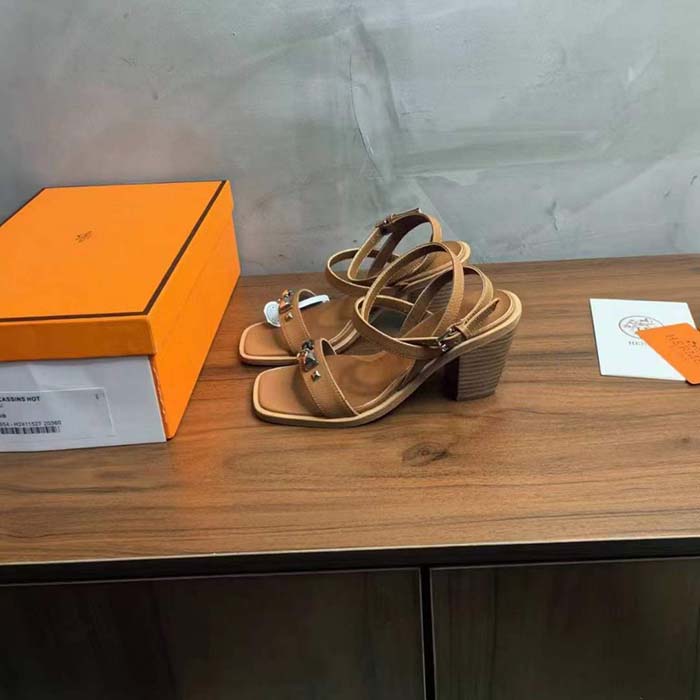Hermes Women Ivresse 65 Sandal Brown Leather 6.6 CM Heel