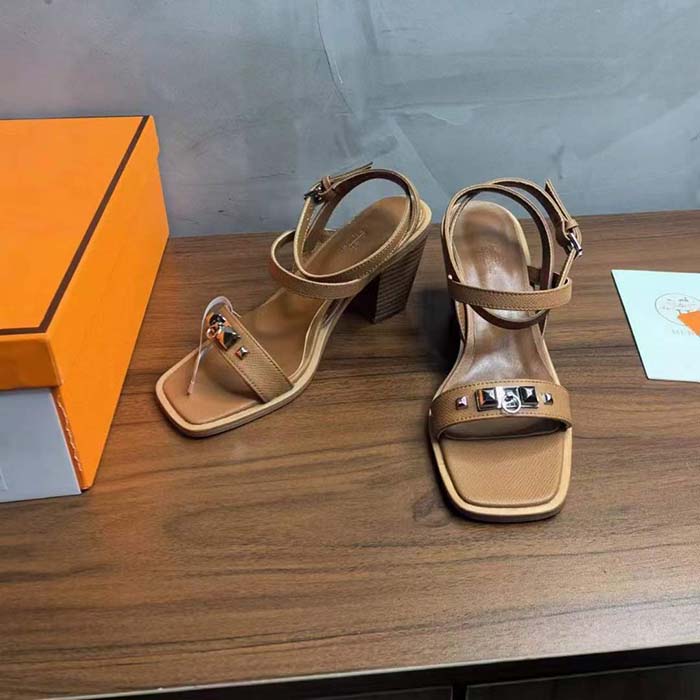 Hermes Women Ivresse 65 Sandal Brown Leather 6.6 CM Heel