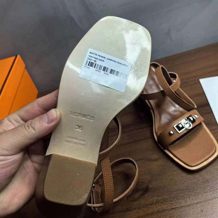 Hermes Women Ivresse 65 Sandal Brown Leather 6.6 CM Heel
