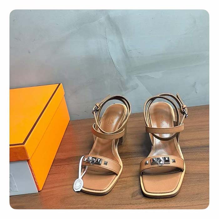 Hermes Women Ivresse 65 Sandal Brown Leather 6.6 CM Heel
