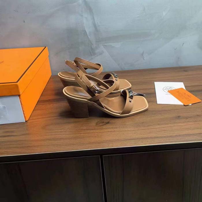 Hermes Women Ivresse 65 Sandal Brown Leather 6.6 CM Heel
