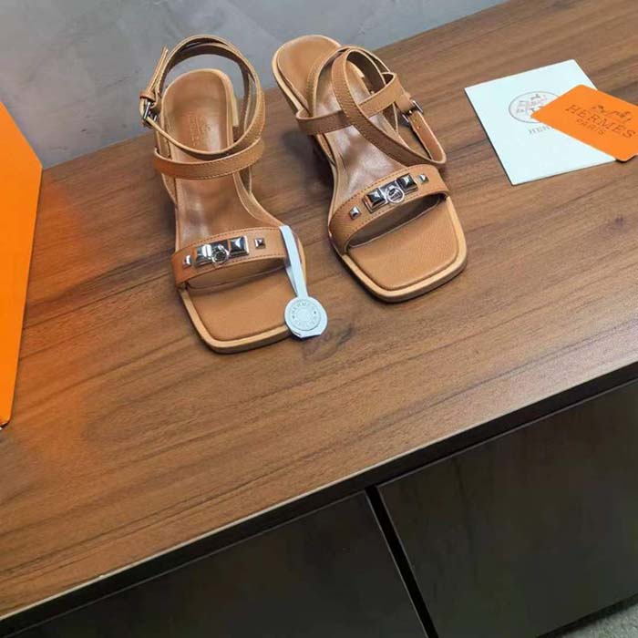 Hermes Women Ivresse 65 Sandal Brown Leather 6.6 CM Heel