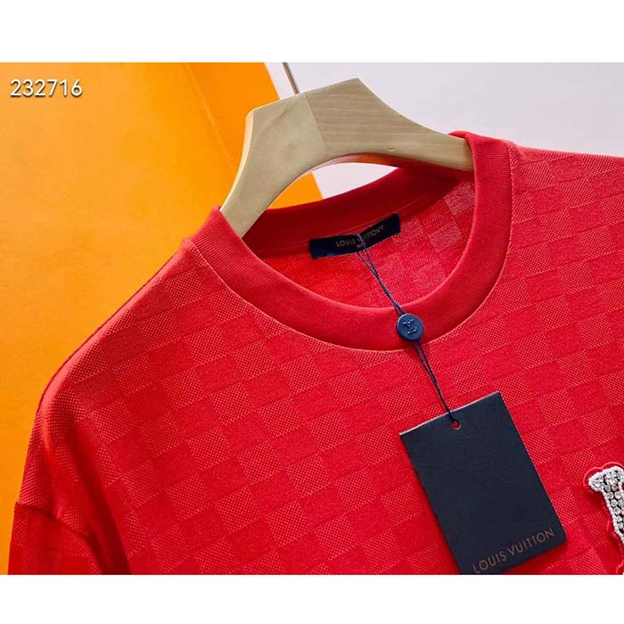 Louis Vuitton Women Cotton Pique T-Shirt Embroidered LV Patch Red Regular Fit 1AFJEC