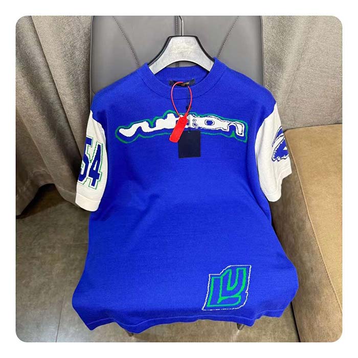 Louis Vuitton LV Men Short-Sleeved Cotton Intarsia Crewneck Regular Fit 1ABXYR