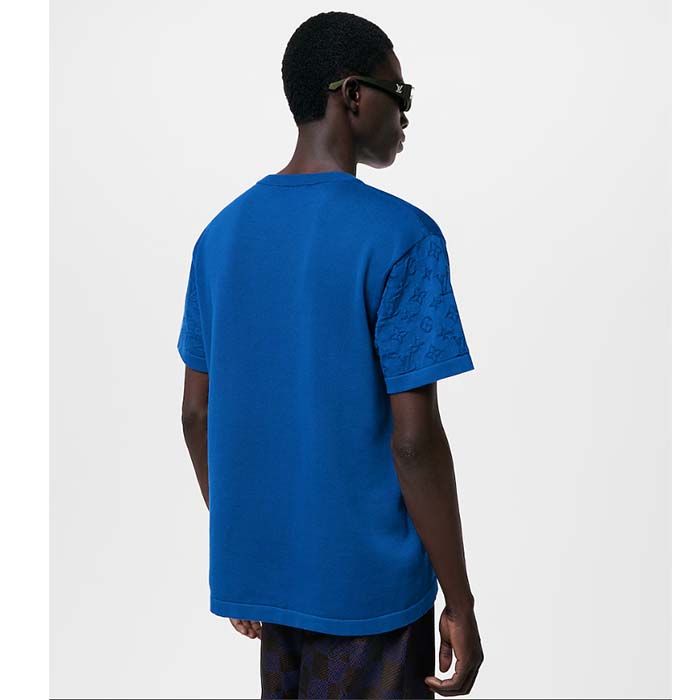 Louis Vuitton LV Men Short-Sleeved Signature Crewneck Regular Fit Classic Blue 1AFIU9