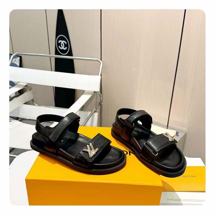 Louis Vuitton LV Sunset Comfort Flat Sandal Black Lamb Leather 1ABW6W