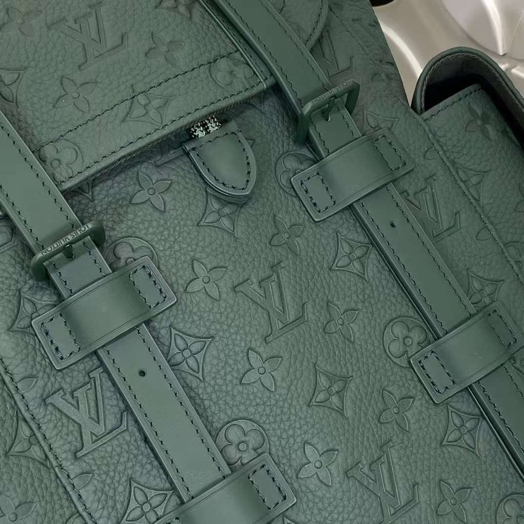 Louis Vuitton LV Unisex Christopher MM Backpack Green Taurillon Monogram Embossed Cowhide Leather M24428