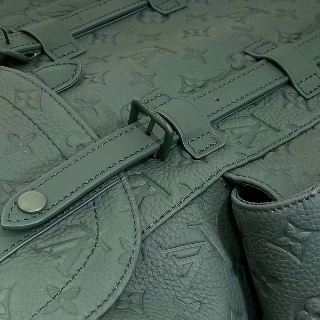 Louis Vuitton LV Unisex Christopher MM Backpack Green Taurillon Monogram Embossed Cowhide Leather M24428