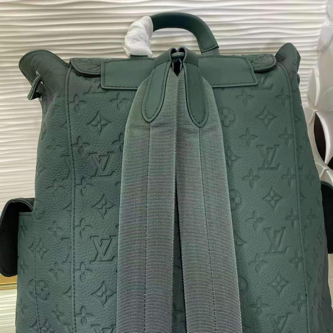 Louis Vuitton LV Unisex Christopher MM Backpack Green Taurillon Monogram Embossed Cowhide Leather M24428
