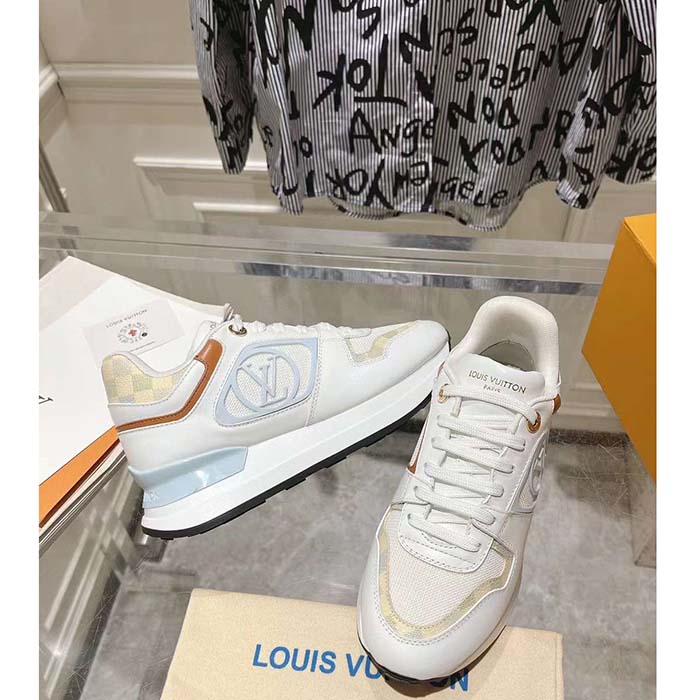 Louis Vuitton LV Unisex Neo Run Away Sneaker Blue Patent Damier Canvas 1ACUGD