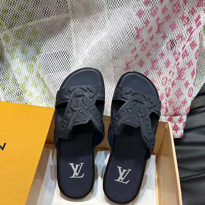 Louis Vuitton LV Unisex Oasis Mule Black Monogram-Embossed Grained Calf Leather 1ACHJ6