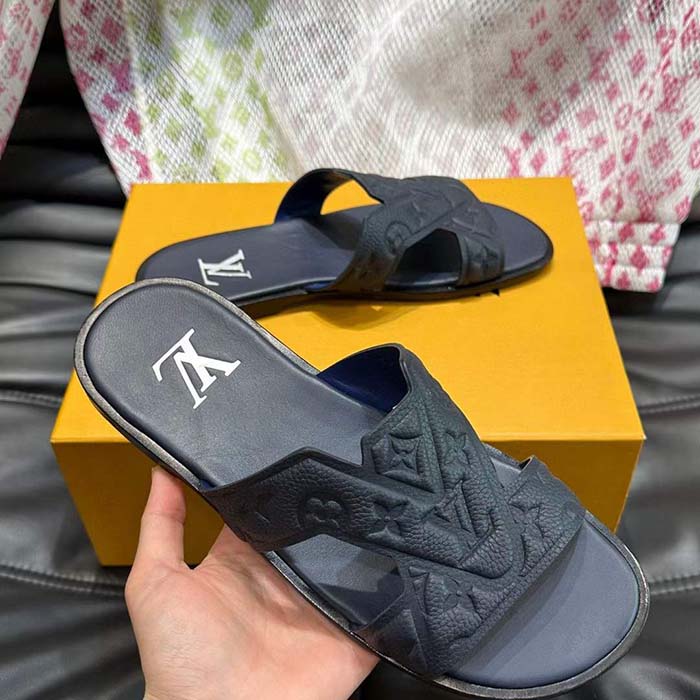 Louis Vuitton LV Unisex Oasis Mule Black Monogram-Embossed Grained Calf Leather 1ACHJ6
