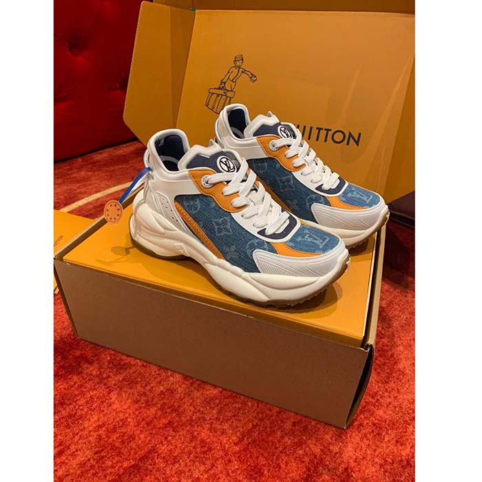 Louis Vuitton LV Unisex Run 55 Sneaker Blue Monogram Denim Calf Leather 1ACHTV