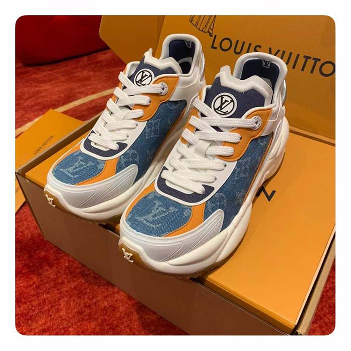 Louis Vuitton LV Unisex Run 55 Sneaker Blue Monogram Denim Calf Leather 1ACHTV