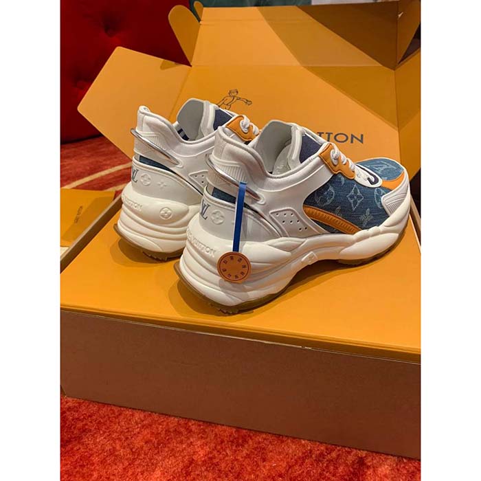 Louis Vuitton LV Unisex Run 55 Sneaker Blue Monogram Denim Calf Leather 1ACHTV