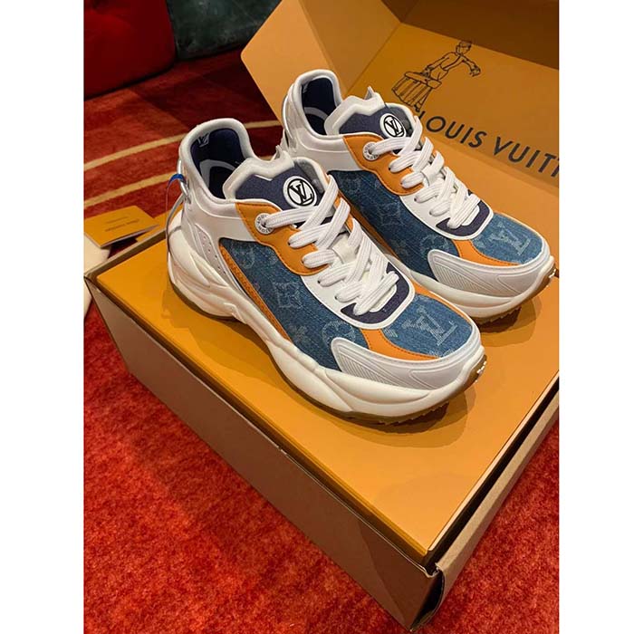 Louis Vuitton LV Unisex Run 55 Sneaker Blue Monogram Denim Calf Leather 1ACHTV
