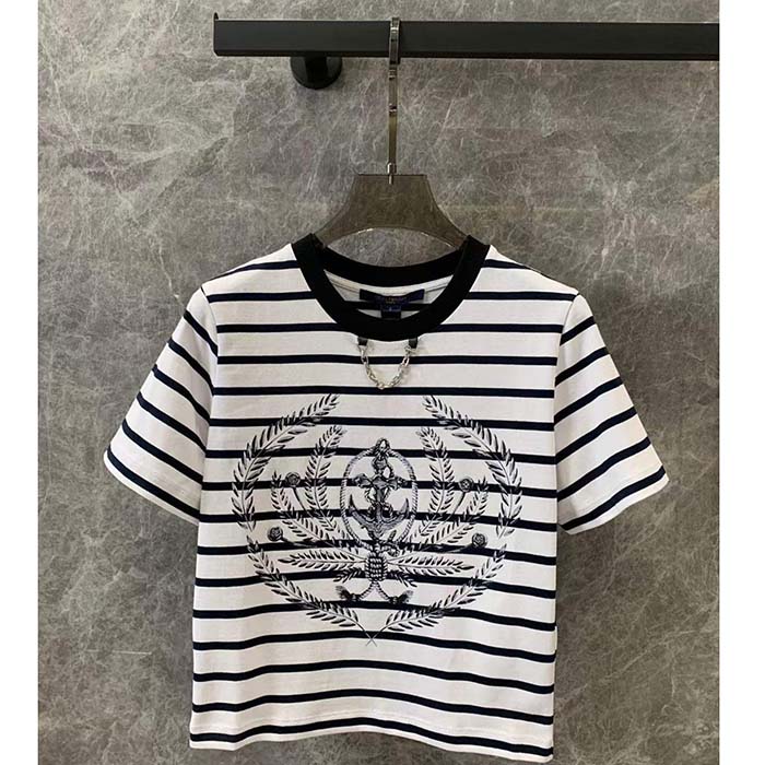 Louis Vuitton LV Men Striped Anchor Crop Top Cotton Deep Marine 1AFMTJ