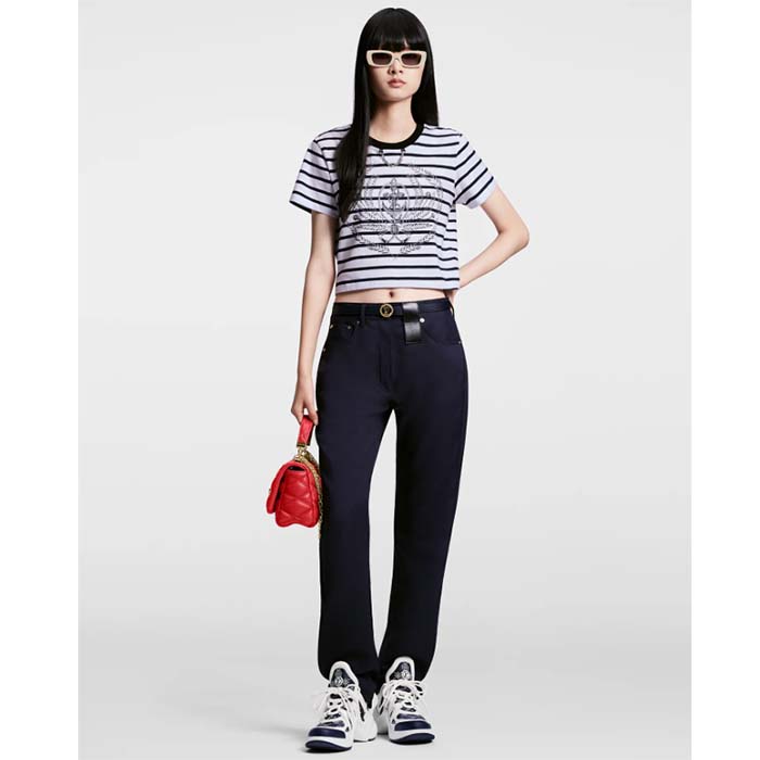 Louis Vuitton LV Women Striped Anchor Crop Top Cotton Deep Marine 1AFMTJ