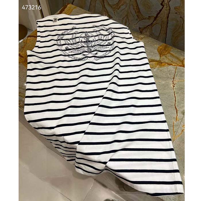 Louis Vuitton LV Women Striped Anchor T-Shirt Dress Cotton Deep Blue 1AFLMD