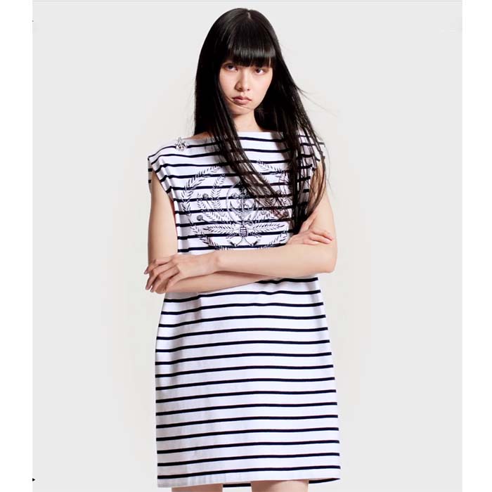 Louis Vuitton LV Women Striped Anchor T-Shirt Dress Cotton Deep Blue 1AFLMD