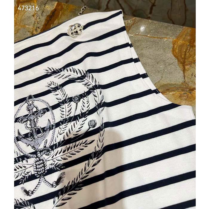 Louis Vuitton LV Women Striped Anchor T-Shirt Dress Cotton Deep Blue 1AFLMD