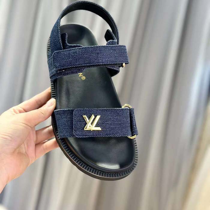 Louis Vuitton LV Women Sunset Flat Comfort Sandal Dark Blue Denim 1ACPGN
