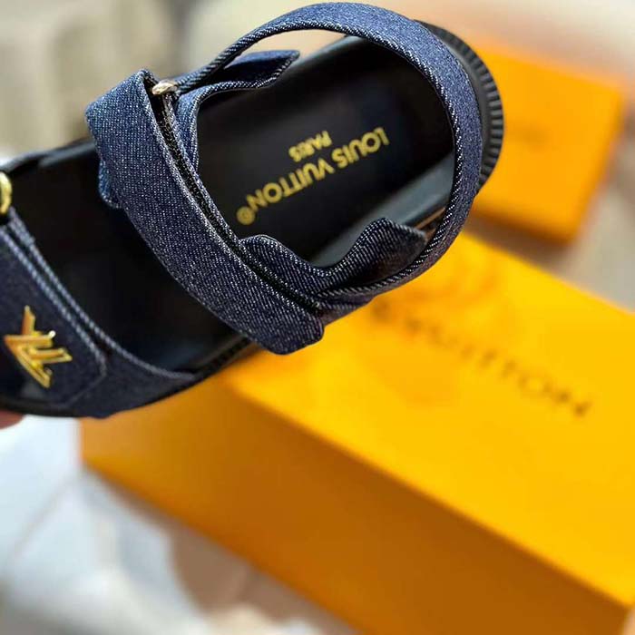 Louis Vuitton LV Women Sunset Flat Comfort Sandal Dark Blue Denim 1ACPGN
