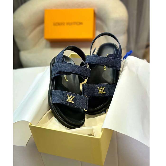 Louis Vuitton LV Women Sunset Flat Comfort Sandal Dark Blue Denim 1ACPGN
